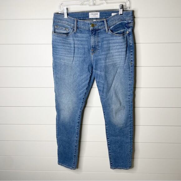FRAME Le Garçon Mid Rise Skinny Cropped Stretch Jeans Bixby Wash Size 28 - Picture 2 of 10